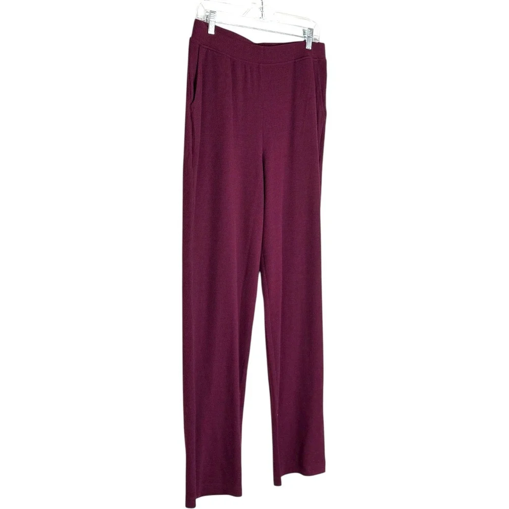 Cuddl Duds Soft Rib Lounge Pants Women Medium Tall MT Bordeaux Red A696247‎